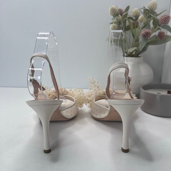 Kate Spade Bridal Sparkle Heels Tulle Dots Soft Parchment Women 8.5B - Picture 4 of 9